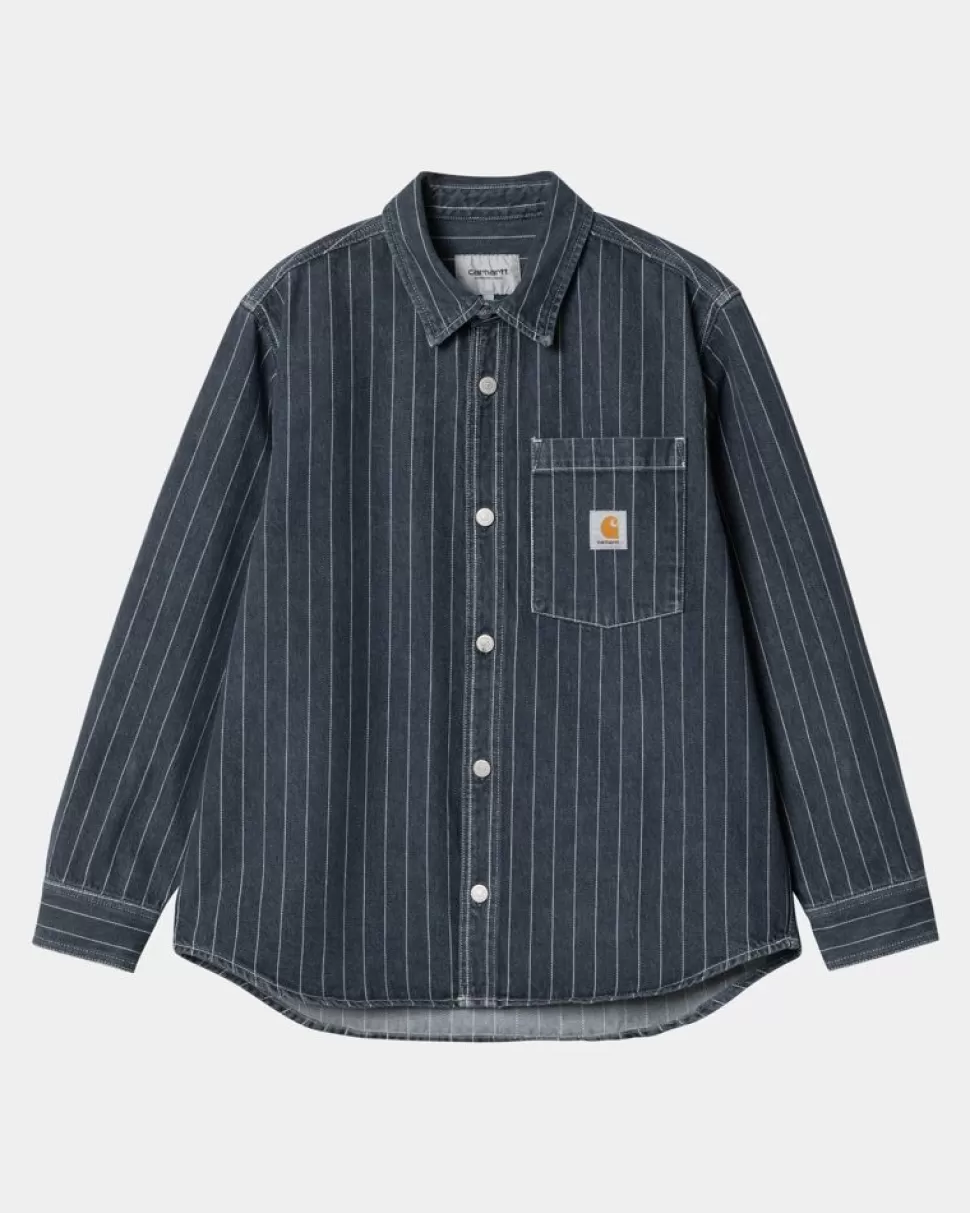 Carhartt WIP Orlean Stripe Skjortejakke | Bla/Hvid (Stenvasket) Sale